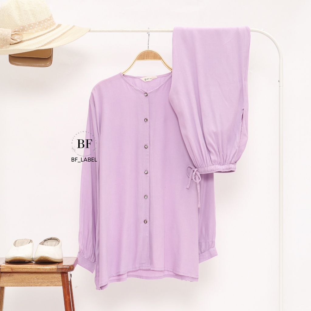 NARA SET | One set rayon polos basic celana panjang kemeja panjang sleepwear piyama by @bf_label BF Label-Lavender
