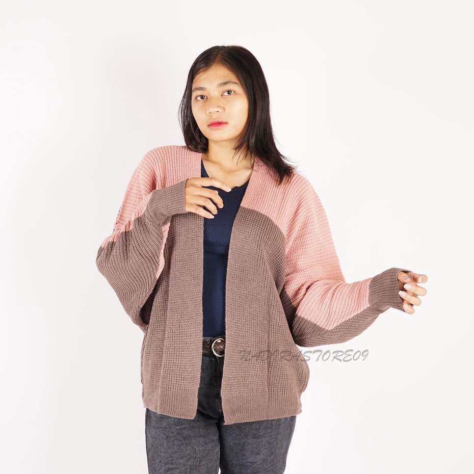 CARDIGAN BATWING RAJUT OVERSIZE PREMIUM / KOMBINASI / DUSTY BURGUNDY