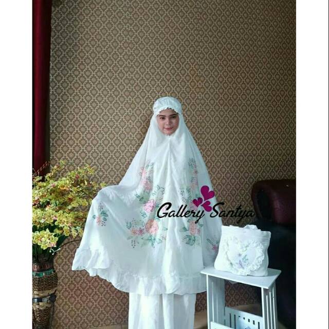 Mukena sulam bayang original bukittinggi by gallery santya putih lobak