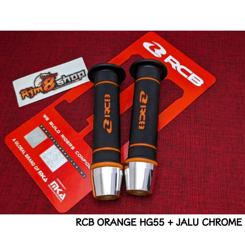 handgrip RCB original HG 55 sarung gas Racing Boy original hg55 + jalu stang chrome model pcx universal motor handle grip sarung gas racing boy original handgrip jalu rcb honda yamaha suzuki grand filano rcb vespa sprint primavera s lx-GRIP RCB ORANGE+JALU