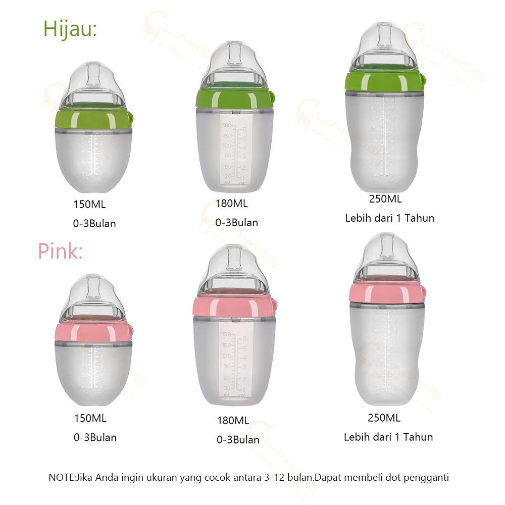 Franklinktata Newborn Baby Bottle Botol Susu Bayi untuk Balita dan Newborn Botol Silikon Bayi-Tidak mudah berubah bentuk