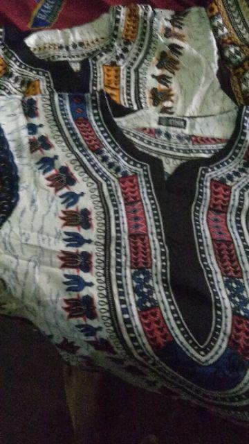 Baju Etnik Kaos Etnik Dashiki Bohemian Style All Size Pria Wanita Putih Cokelat