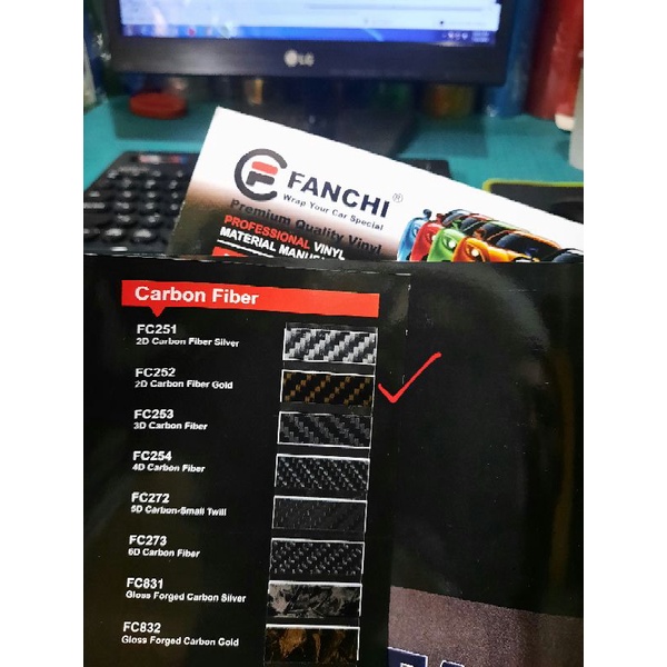 Sticker Carbon 2D Hitam Gold Fanchi FC252 Premium wrap