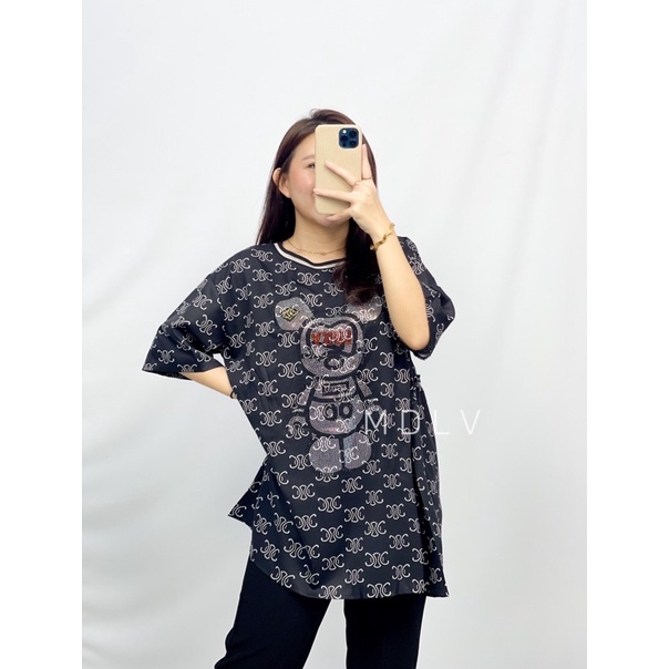 MDLV ~ 5928# Miki Beaded Tee Kaos Oversize Kaos Import Fashion Import