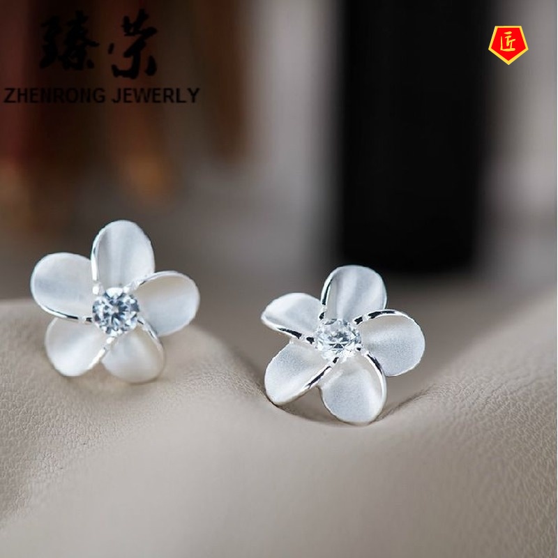 [Ready Stock]Silver Fashion All-Match Flower Stud Earrings