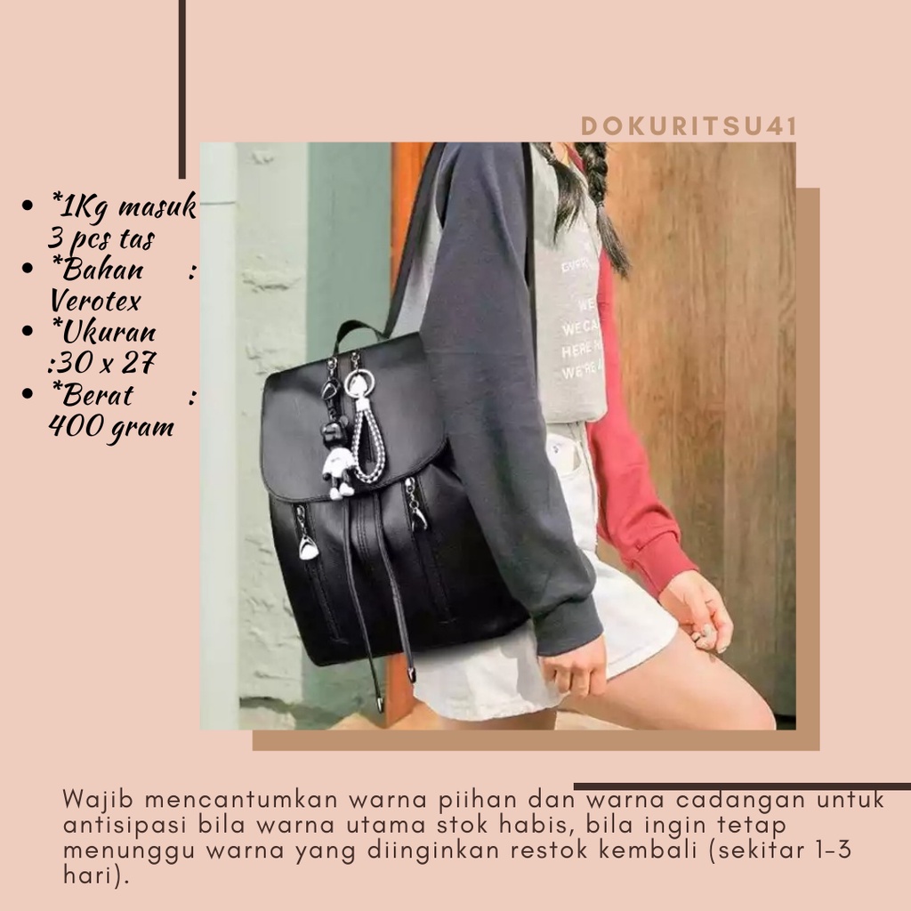 TAS RANSEL BACKPACK GENDONG BELAKANG WANITA CEWEK KANVAS IMPORT KOREA MURAH MULTIFUNGSI YUKA