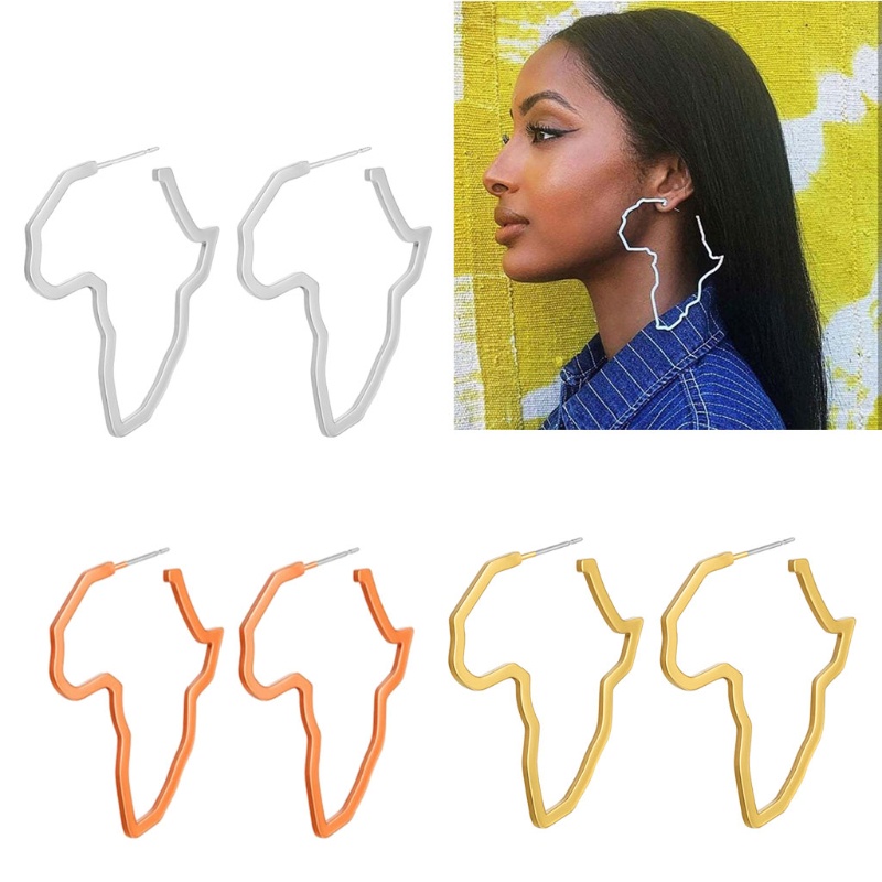 Siy Anting Bulat Gantung Desain Peta Afrika Tradisional Hollow Untuk Wanita