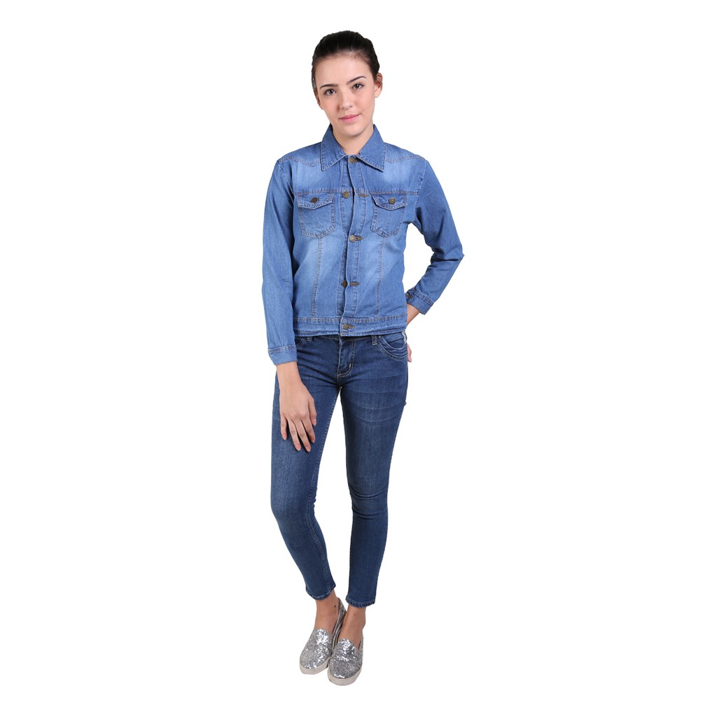 Jaket Jeans Washed Tangan panjang Wanita - XSHOP Sweety