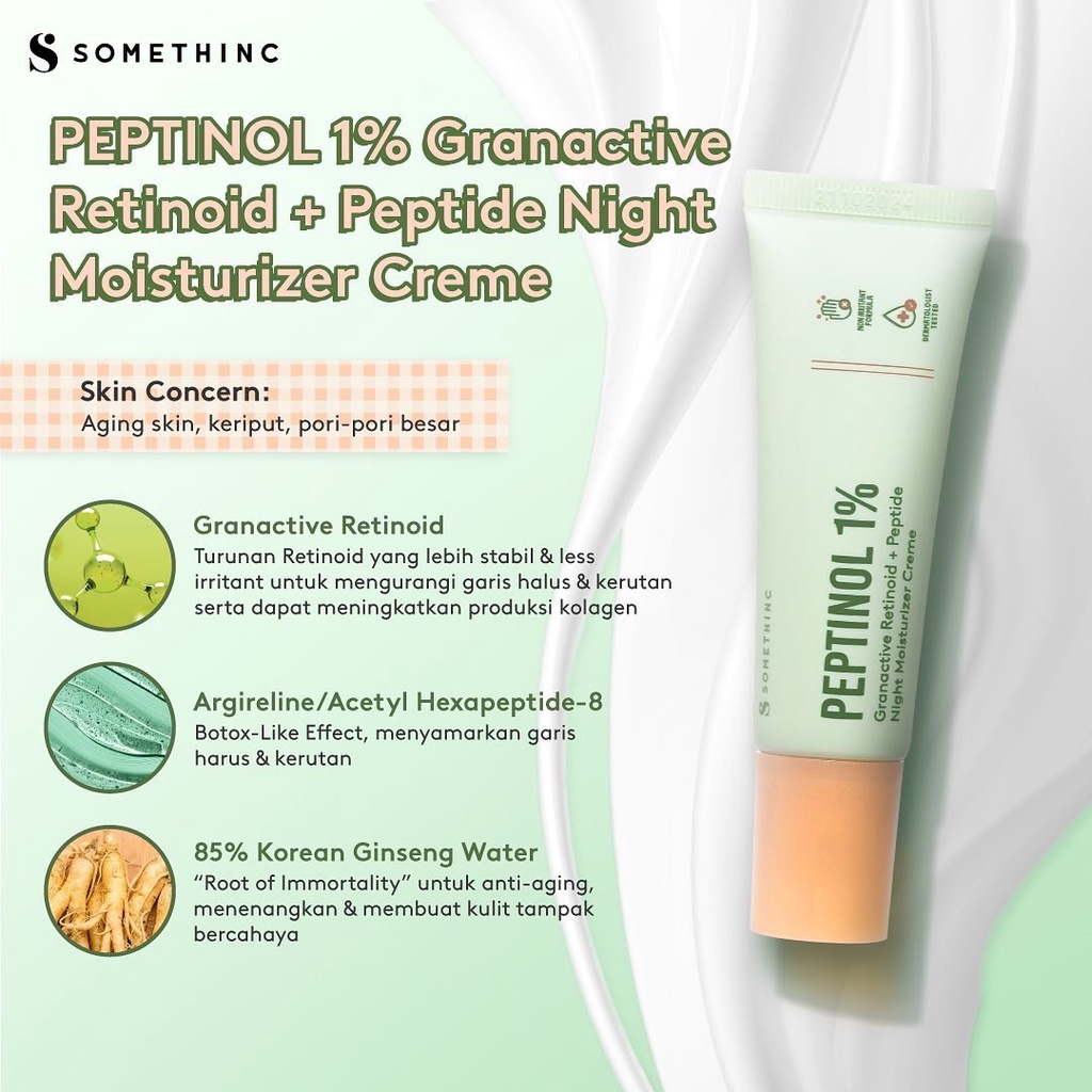 SOMETHINC PEPTINOL Indonesia / Anti Aging Series Granactive Retinoid Peptide Night Moisturizer Creme Toner / Basic Skincare Body Care Make Up Cleanser Essence Serum Eye Cream Gel Sunscreen Mask / Cushion Loose Powder Lipstick Lip Tint Sugar Wax Paket Set