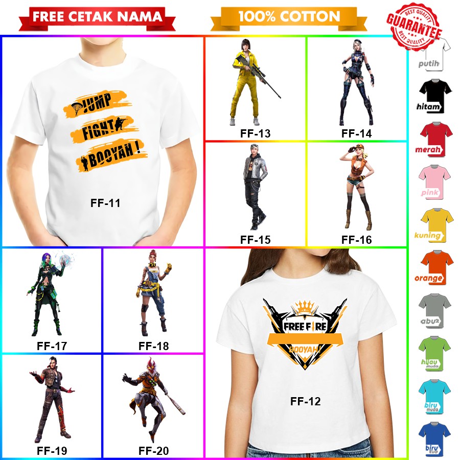 [FREE NAMA!!] Baju Kaos ANAK DAN DEWASA FREE FIRE BANYAK MOTIF