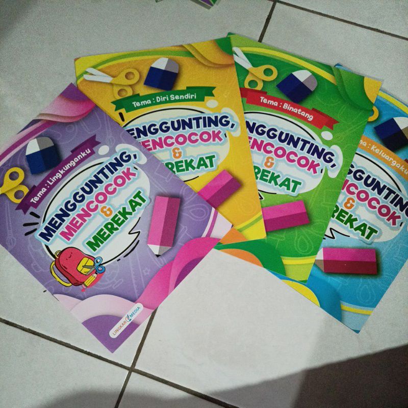 

buku aktivitas anak TK paud menggunting mencocok merekat tema