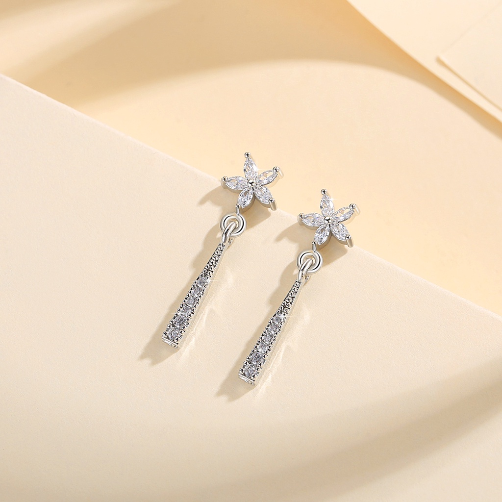 Y558【COD】Korean Shining Anting Bunga Zirkon Female High Sense Earrings Anti Karat
