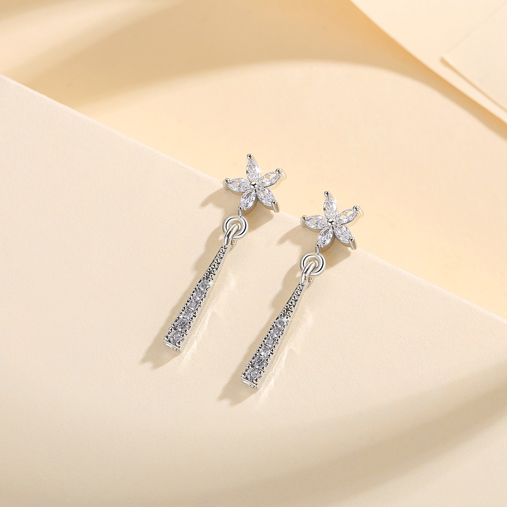 Y558【COD】Korean version Super Shining Anting Bunga Zirkon Female High Sense Long Tassel Earrings