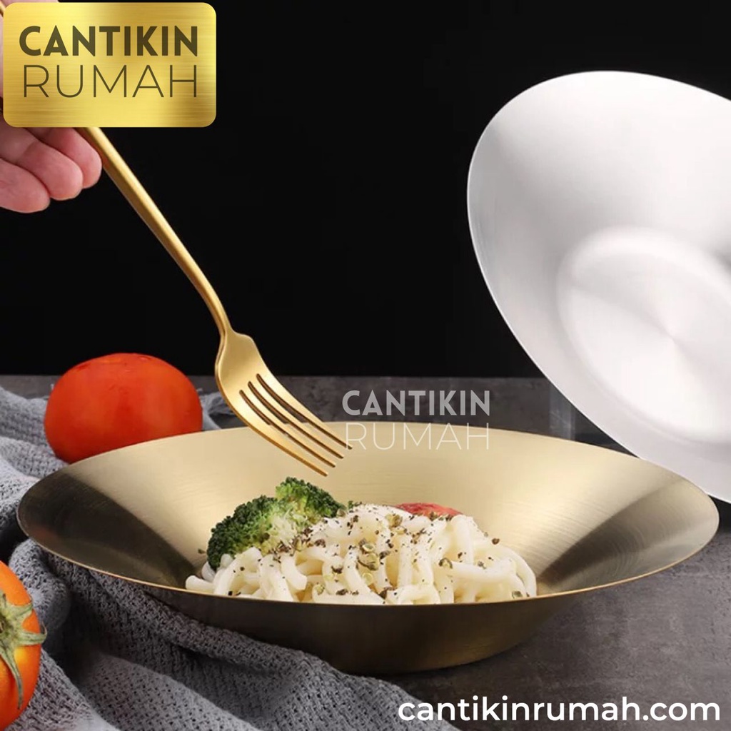 SALAD PASTA PLATE PIRING SAJI 27CM STAINLESS 304 EMAS PREMIUM GOLD