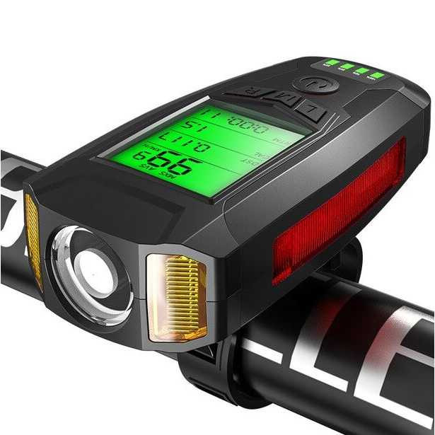 LCKMNOFFCL ANLOOK 4 in 1 Lampu Sepeda + Klakson + Speedometer Recharge1200mAh