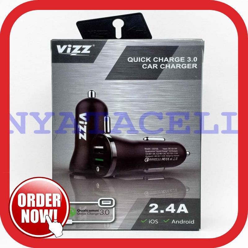 MURAH Charger Mobil Vizz CC-01 Quick Charge 3.0 2 Port USB/Car/Saver/Ori - Hitam