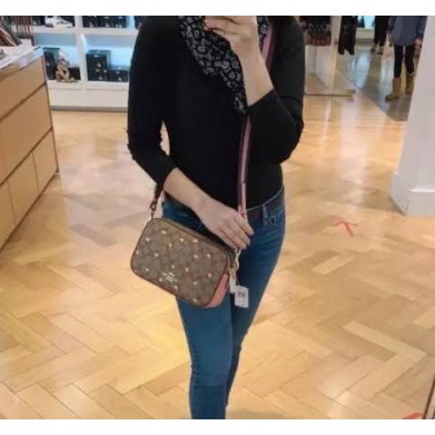 (SameDay Grab) C3239 c2835 coach Women's Bag Double Zipper Printed Shoulder Messenger Bag Camera Bag