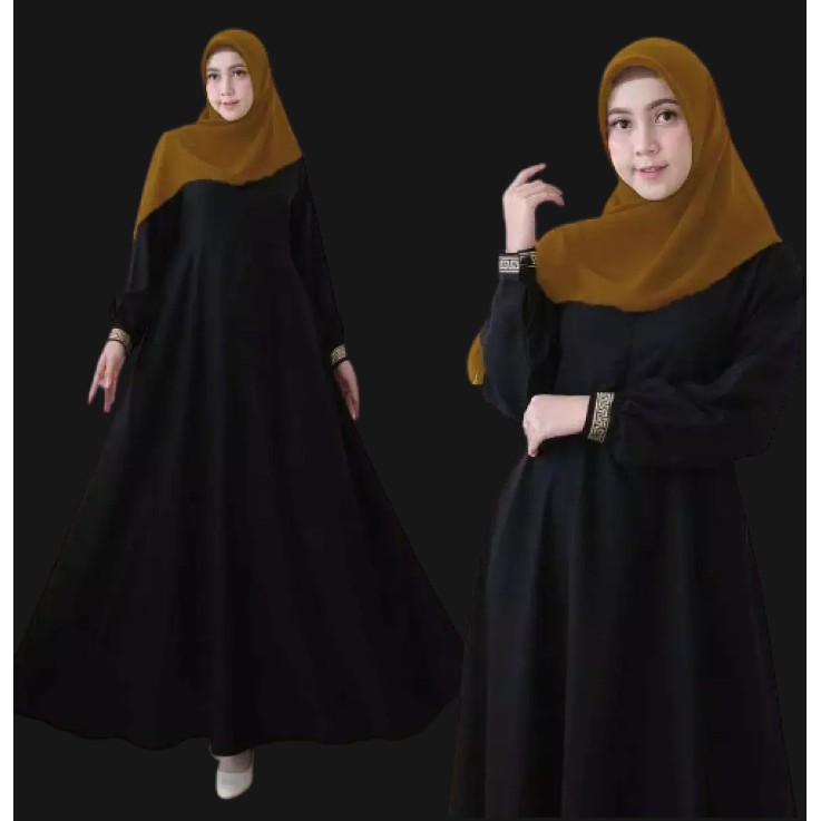 Nabilla Maxy Cringkle Air Plow  GAMIS PUTIH HITAM TERBARU 2024 Baju Gamis Terbaru Manasik haji  puti