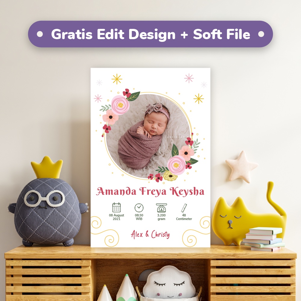 Hiasan Dinding Dekorasi Dinding Biodata Anak Bayi Perempuan Custom Kamar Tidur Bayi Cewek Kado Hadia