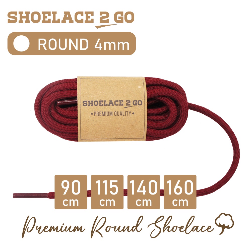 SHOELACE 2 GO PREMIUM TALI SEPATU BULAT ROUND - SR4 - F2 - MAROON - 4MM