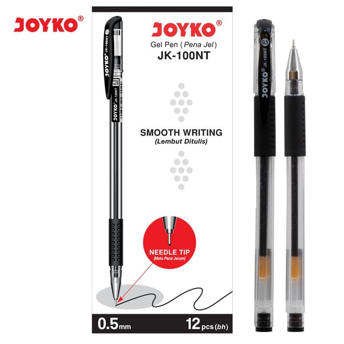 

TERBARU Gel Pen Pulpen Pena Joyko JK-100NT Black 0.5 mm 1 Box 12 Pcs