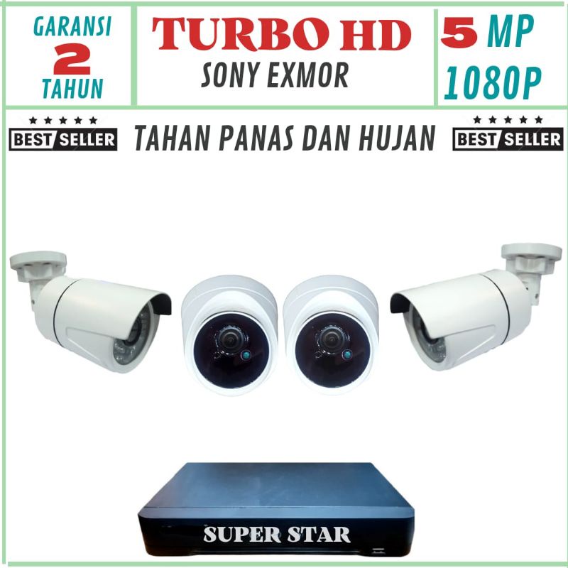 Paket cctv 4 Chanel 4 kamera lensa 5mp 1080p IR sony turbo hd komplit siap pasang