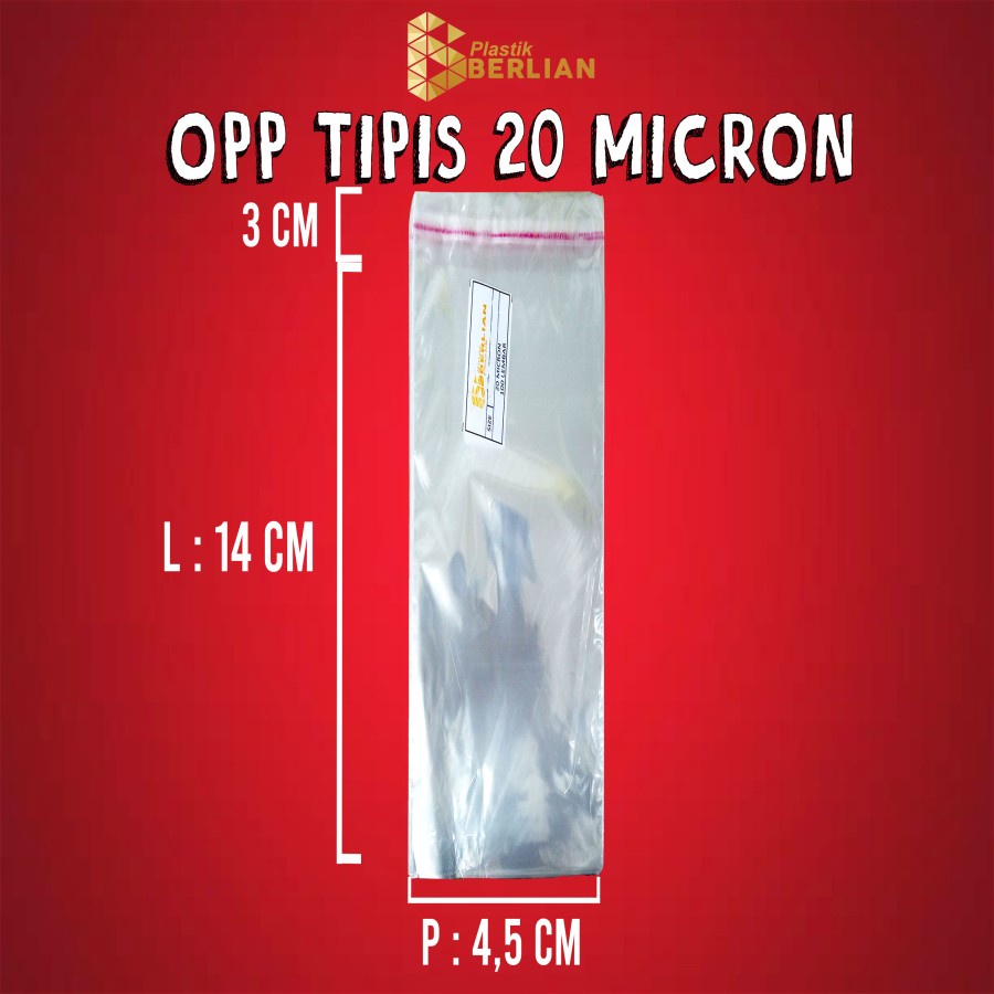 

4,5 x 14 cm Plastik OPP TIPIS (100 lbr) (lem/seal)