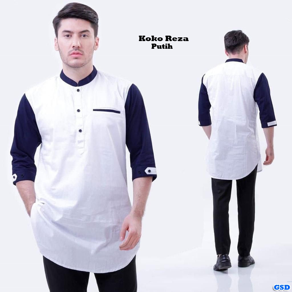 Kemeja Koko Reza/Baju Muslim Pria / Kemeja Koko Lengan 3/4  / Baju Lebaran Cowok / Baju Muslim Warna Kombinasi