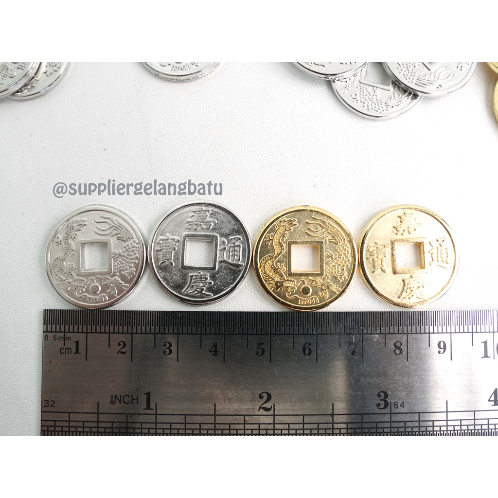 Aksesoris Koin Kuno China resin coin silver gold ekslusif 2,5cm grosir
