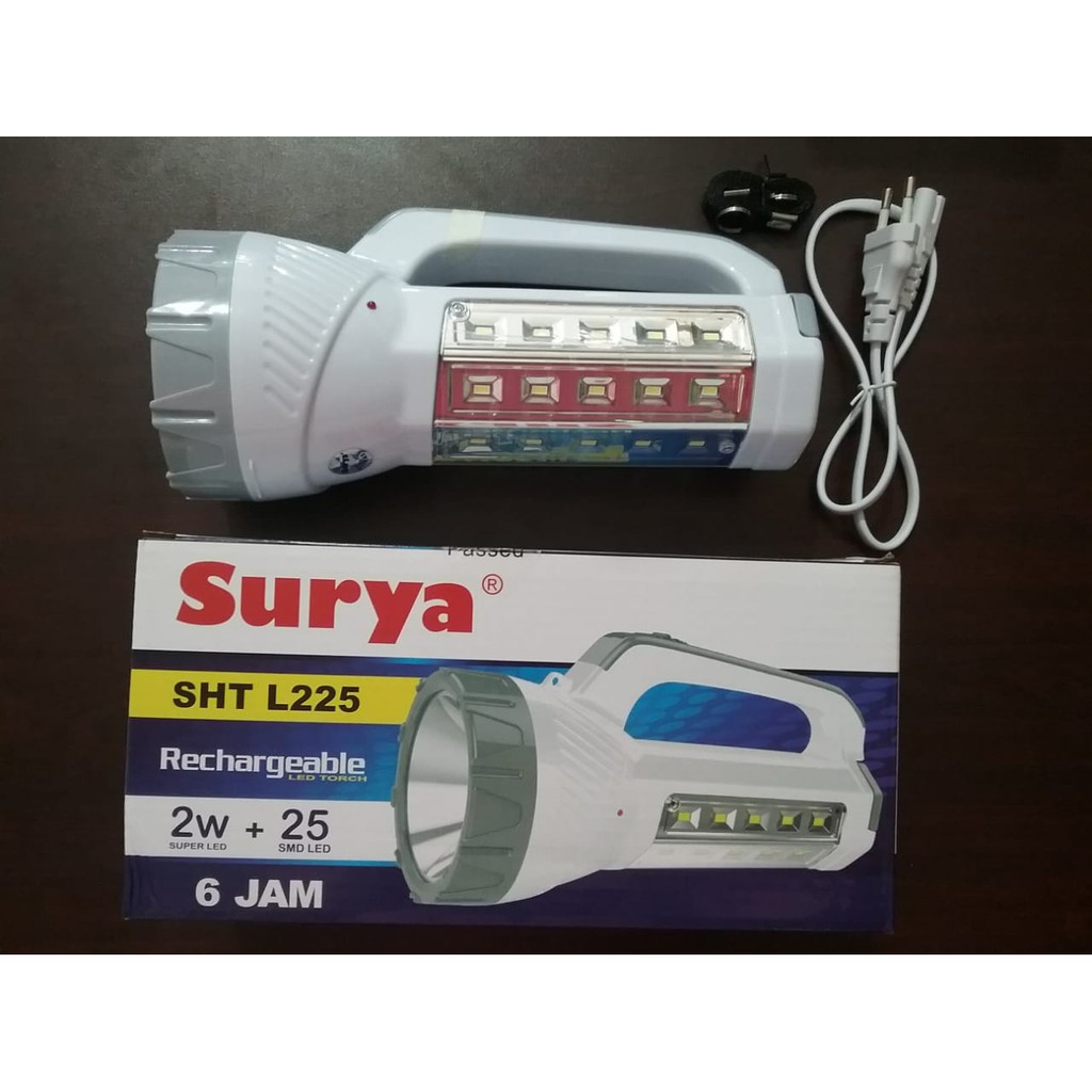 Surya Lampu Emergency + SENTER TERANG SHT L225 Super LED 2w + Light LED 25 SMD Rechargeable