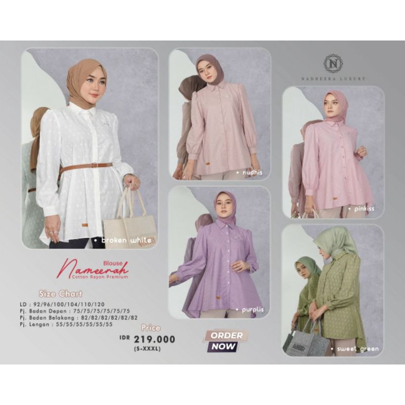 Tunim Premium Nameerah Blouse Broken White by Nadheera Luxury|Tunik Kekinian|Tunik Adem|Tunik Bordir