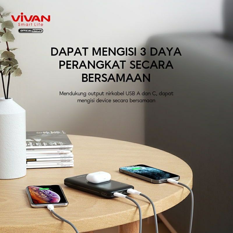 Powerbank Vivan VPB-W11 10000mAh Wireless PD QC3.0 20W 3 Output ORIGINAL