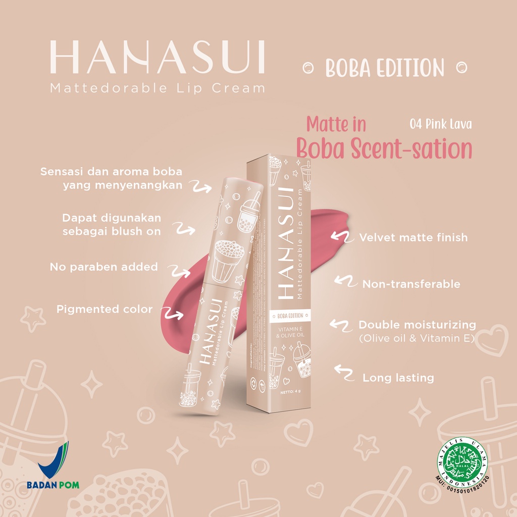 HANASUI Lip Cream BOBA EDITION / LIP CREAM BIASA / LIP STAIN / LIP TINT