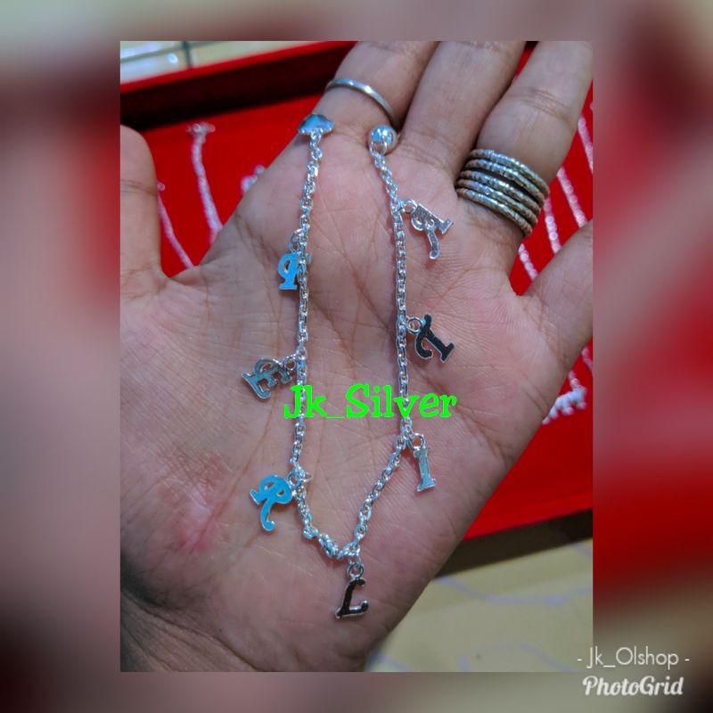Gelang nama gantung anak/dewasa, gelang tangan gelang kaki (perak murni)