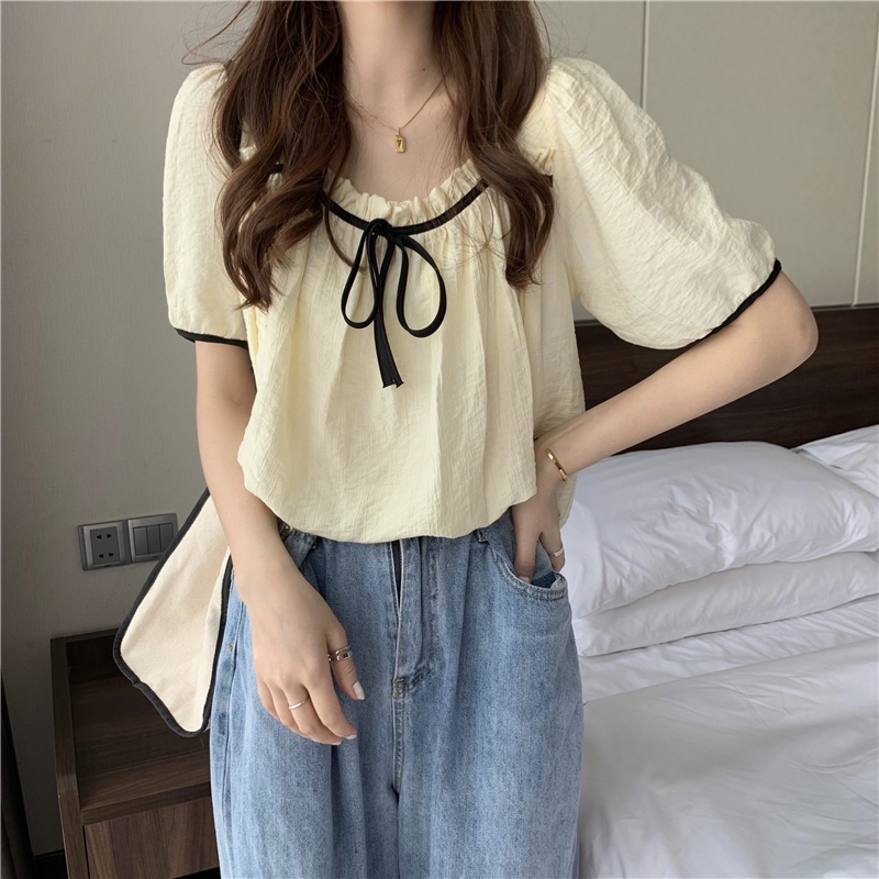 MOOGU ♡ Korean atasan blouse wanita baju lengan pendek pakaian wanita