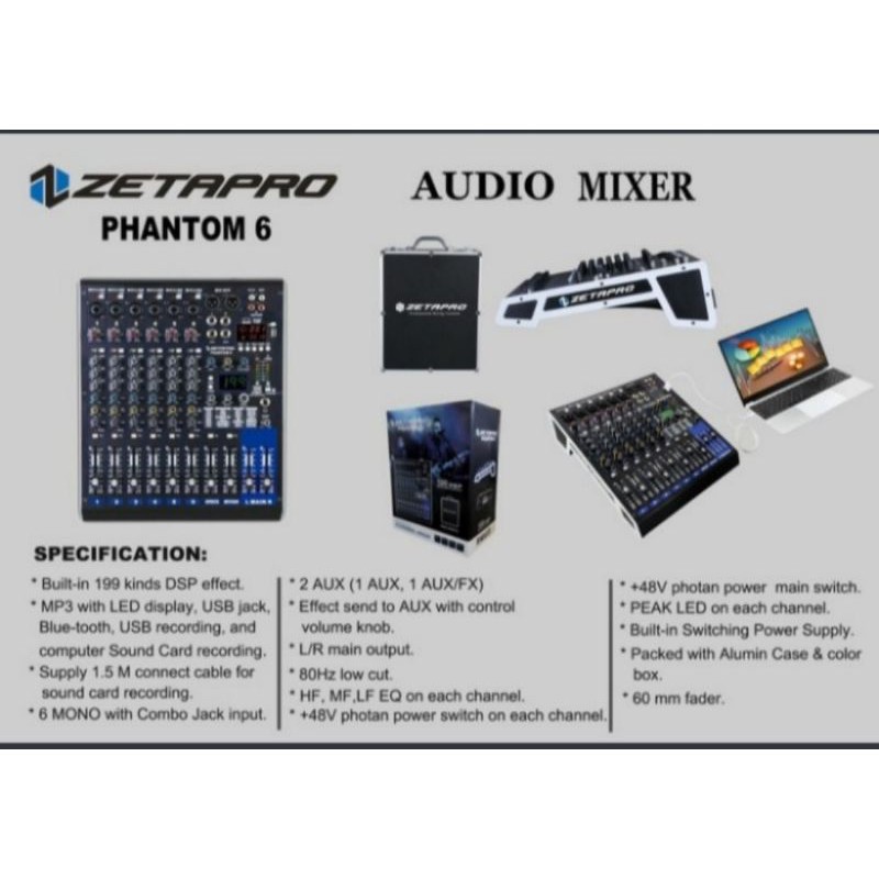 Mixer Audio Zetapro Phantom6 Original Phantom 6 Channel + Hardcase