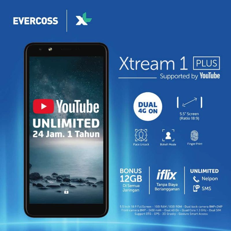 Evercoss Xtream 1 Plus 1RAM 8GB 4G X1 Plus (U6)