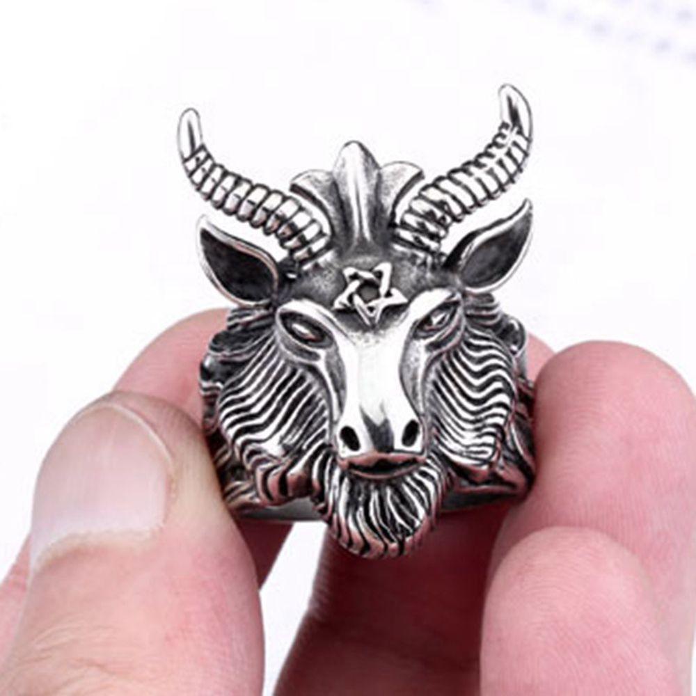 Lily Sheep Head Ring Cincin Pria Perak Antik Vintage Totem Ukir