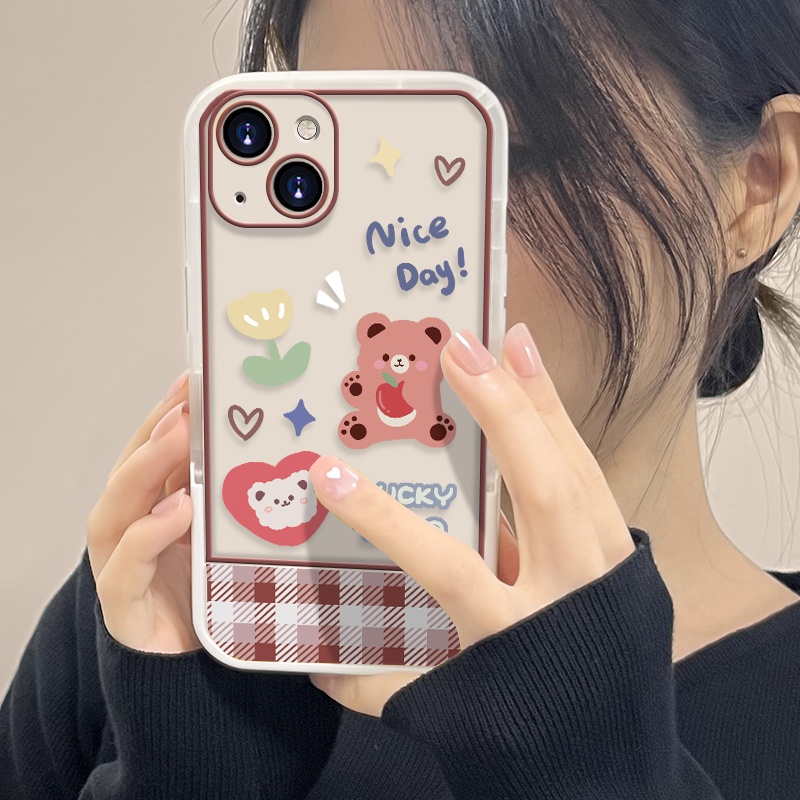 Soft Case TPU Transparan Motif Beruang Untuk IPhone 12 13 Se 2020 6 6S 7 8 Plus X XS XR 11 Pro Max