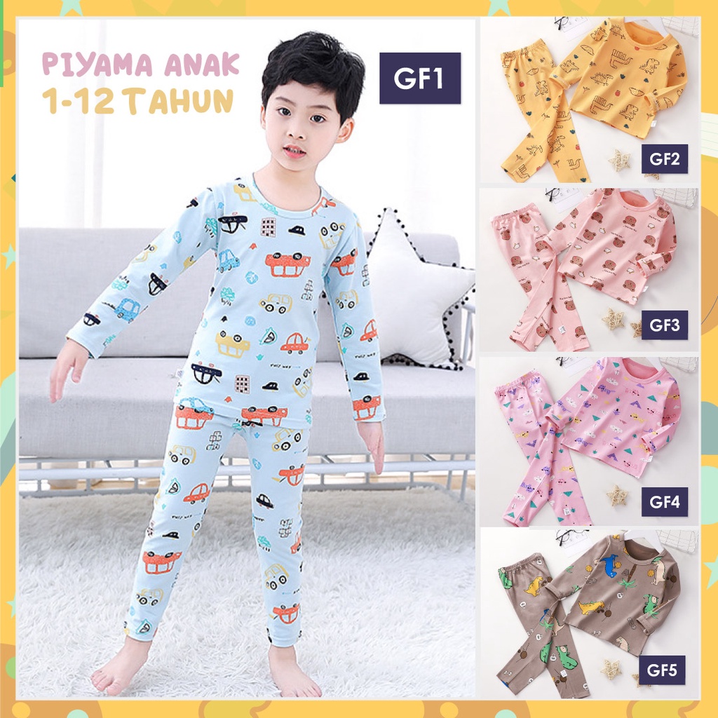 LAPAGO - Piyama Anak Laki laki Perempuan Setelan Baju Tidur Lengan Celana Panjang Usia 1 - 12 Tahun Type GF