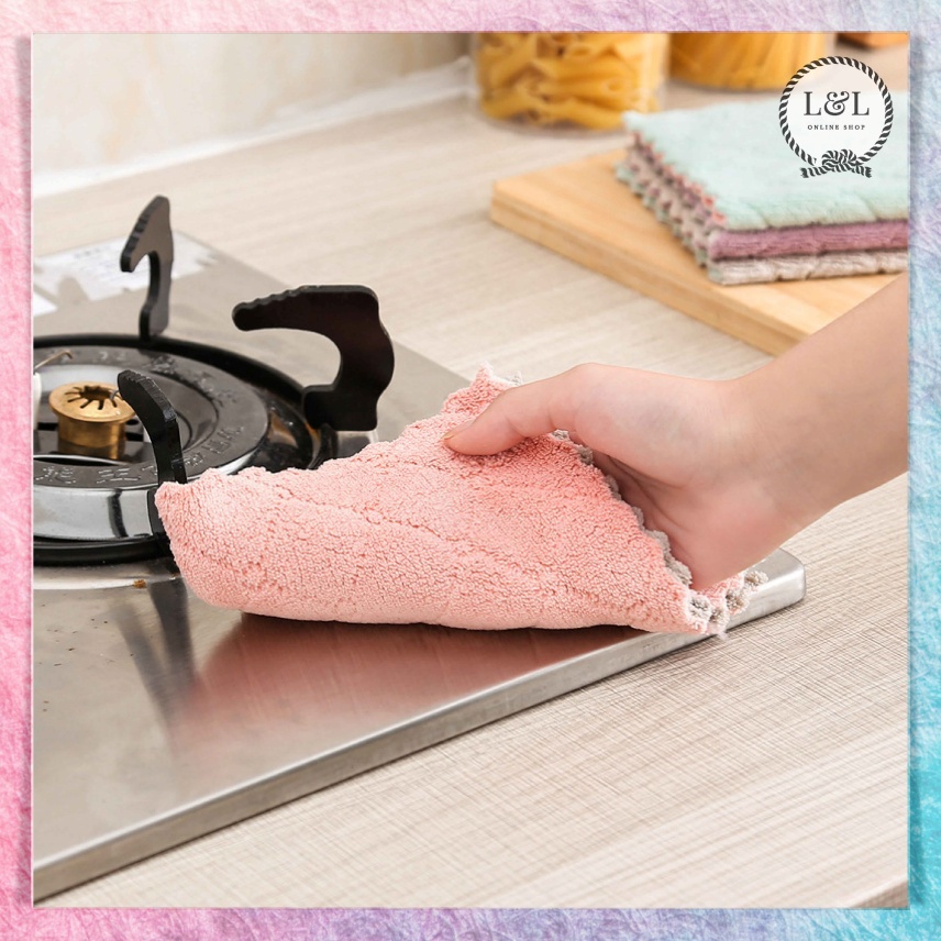 Kain Lap Piring Serbet Anti Noda Minyak Anti Lengket Microfiber 24 x 13 cm Alat Perlengkapan Dapur Serbaguna