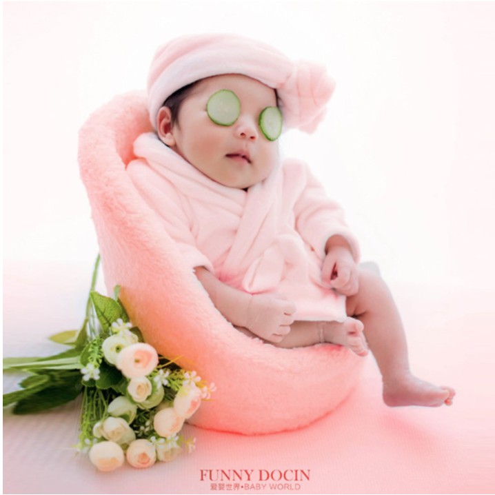 Kostum Handuk Bayi Fotografi Newborn (1 Set Handuk + Jubah Mandi Bayi) untuk Foto