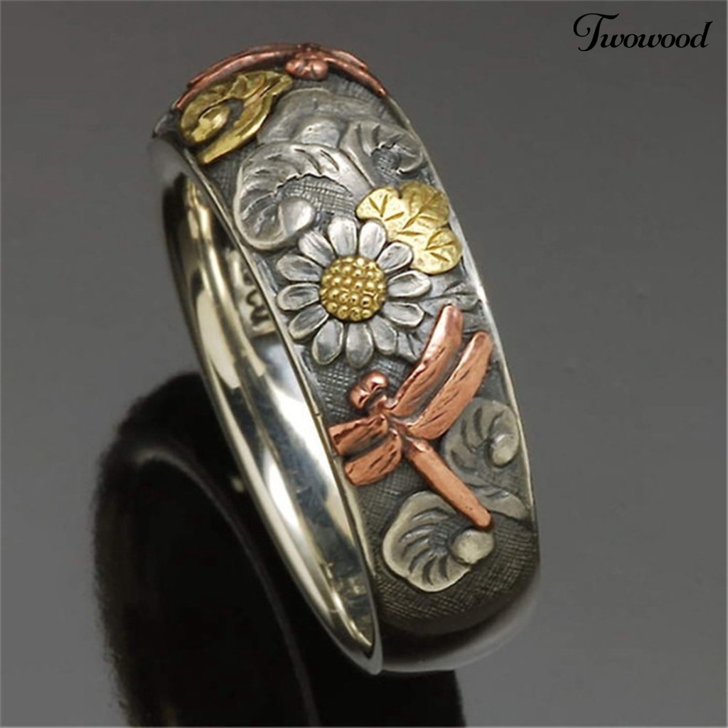 Cincin Bentuk Capung Bunga Matahari Bahan Alloy Gaya Vintage Untuk Pesta