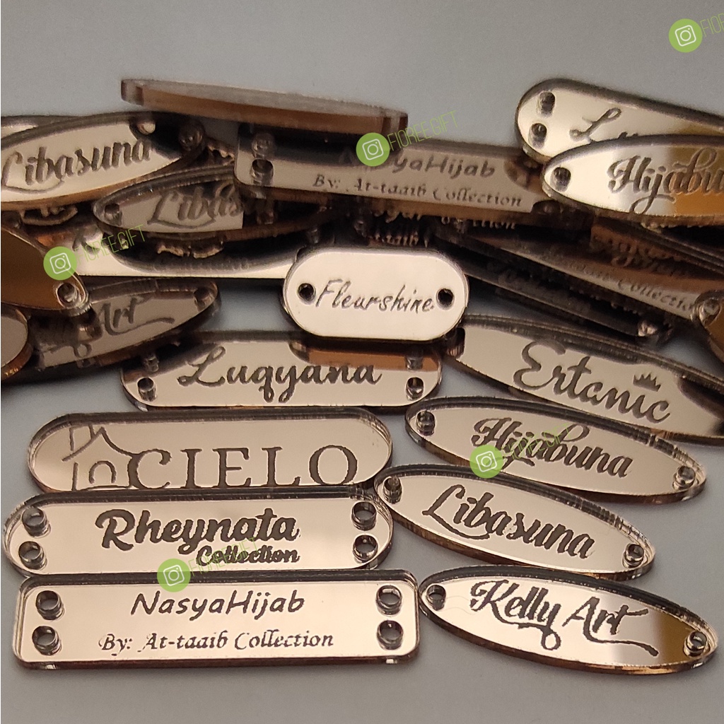 Label Akrilik ROSE GOLD | Label Hijab Branding | Custom Cutting Label - Fioree.gift