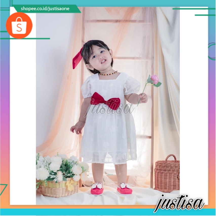 Promo !! Dress baby girls import / Dress big plain ribbon import uk 6bln-2th