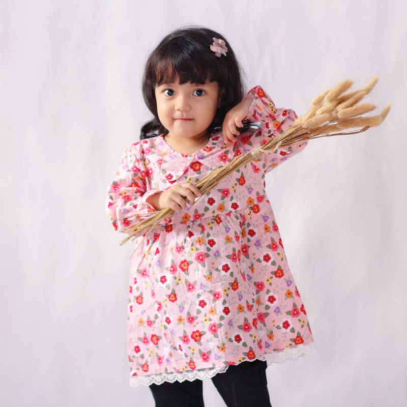 Tunik anak renda ZAHRA 2-7 tahun bahan katun motif bunga