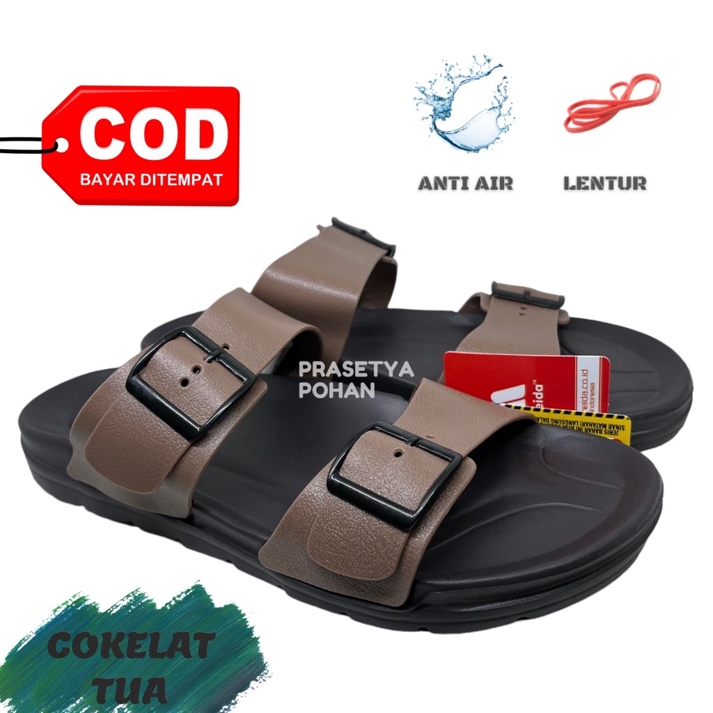 Sandal Slide Pria Anti Air dan Lentur Model 2 Strap - Sendal Slop Pria VII-122