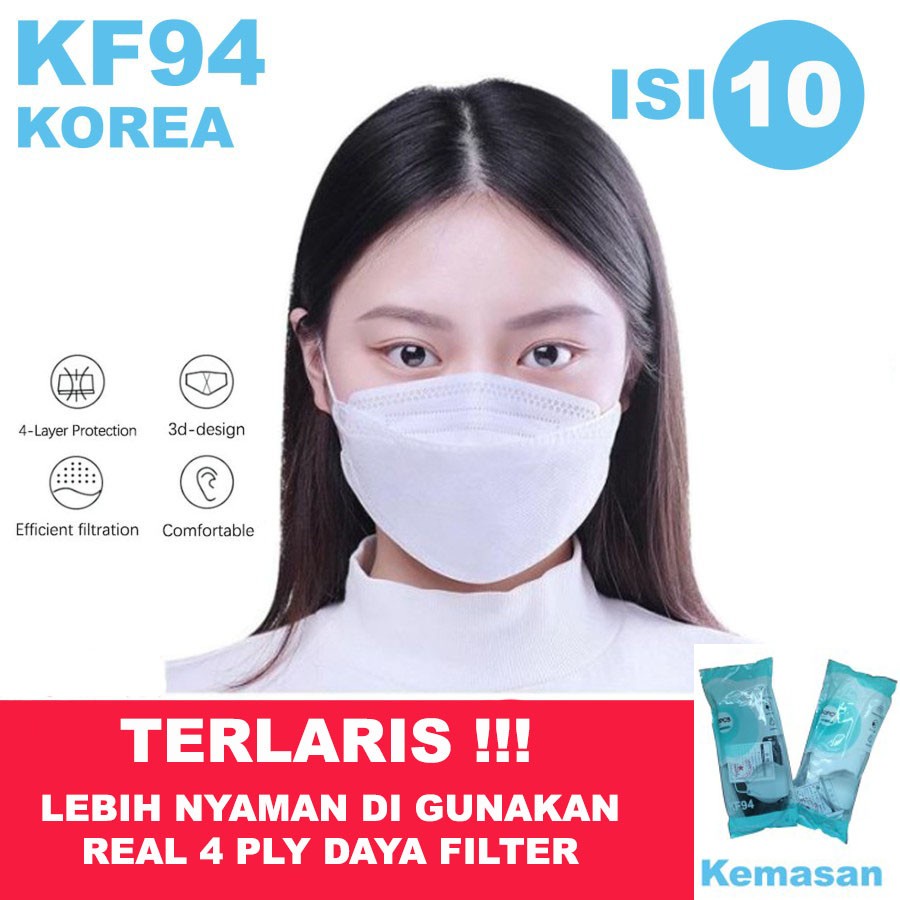 SD - Masker Korea KF94 Premium 4 Ply Isi 10 pcs Disposable HITAM PUTIH TERMURAH