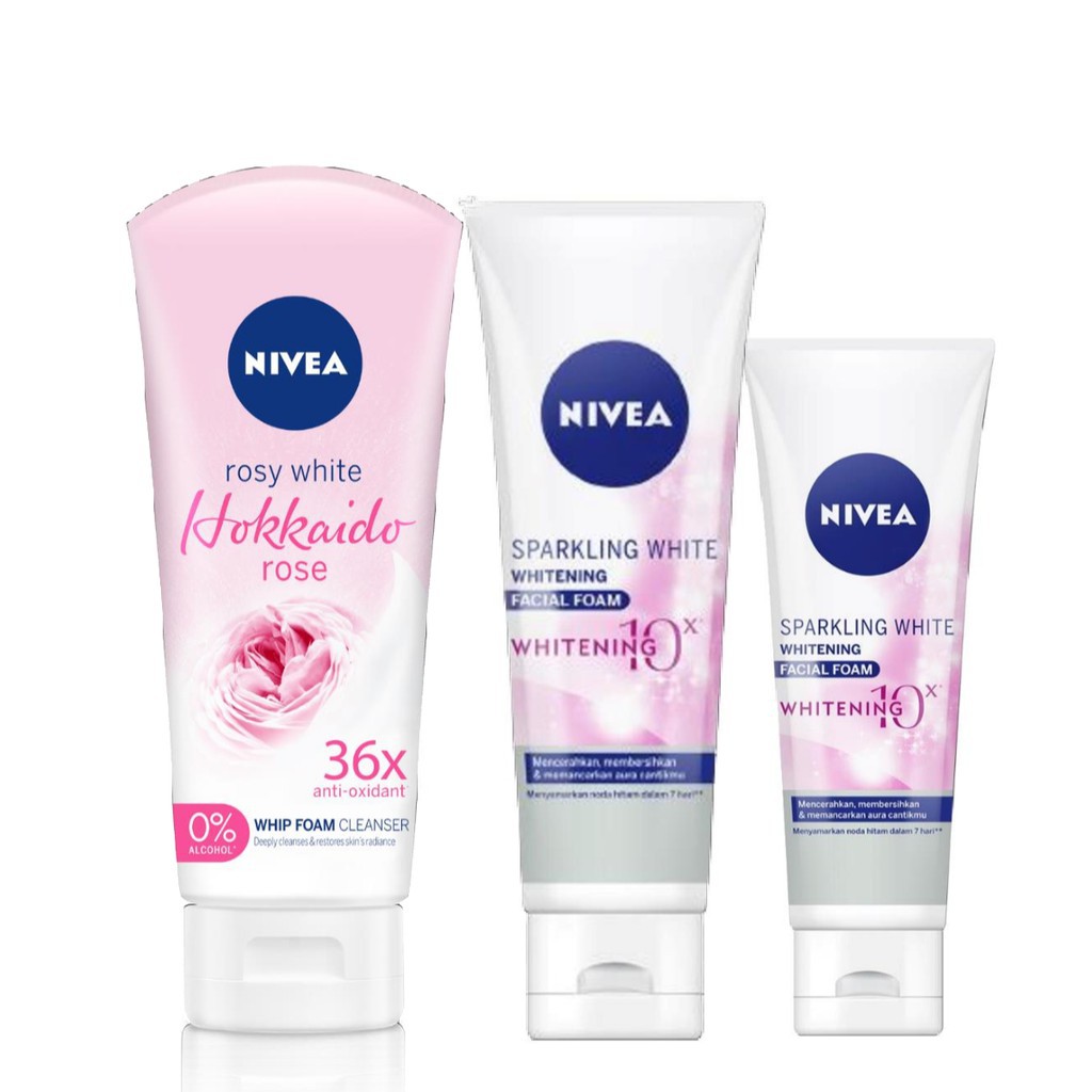 Nivea Sparkling White Whitening Facial Foam | Nivea Hokkaido Rose Whip Foam