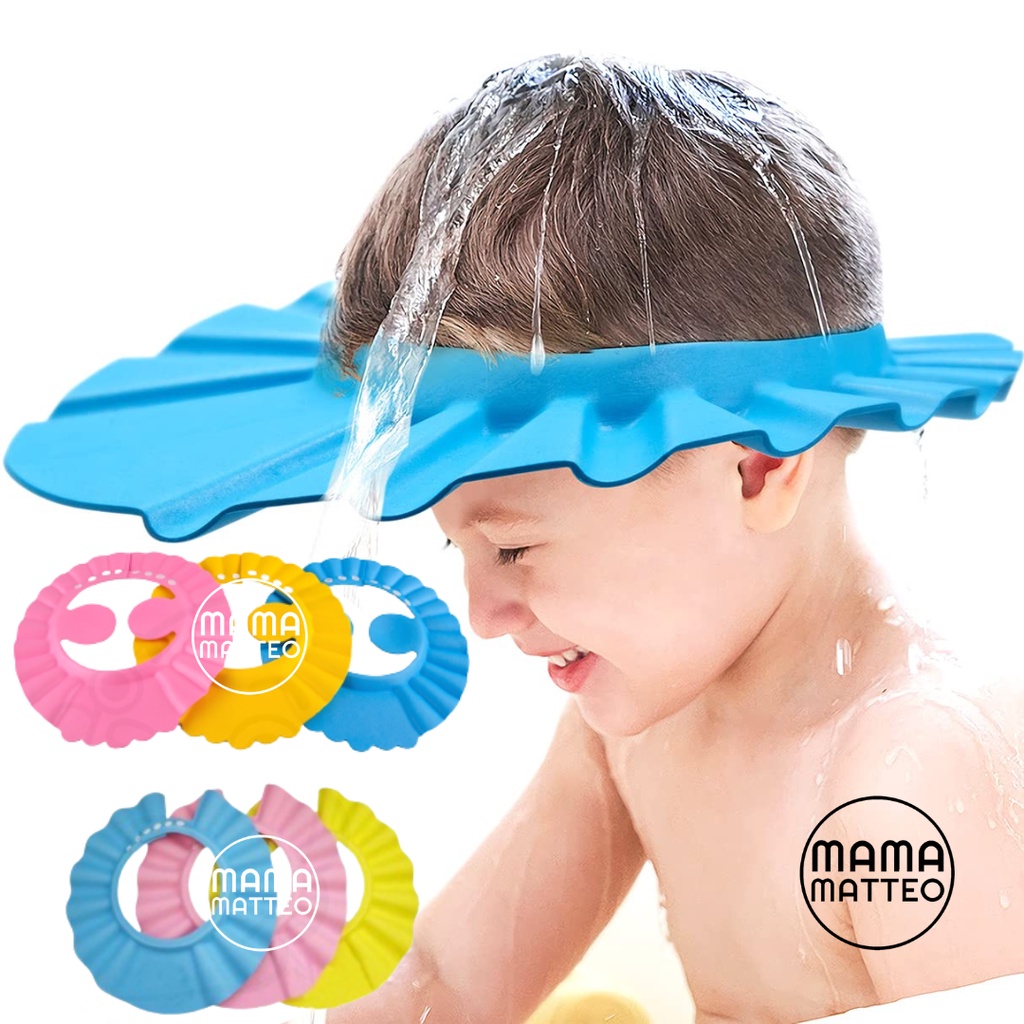 Topi Keramas Bayi dan Anak / Topi Mandi Dengan Tutup Telinga / Warna Biru Pink Kuning